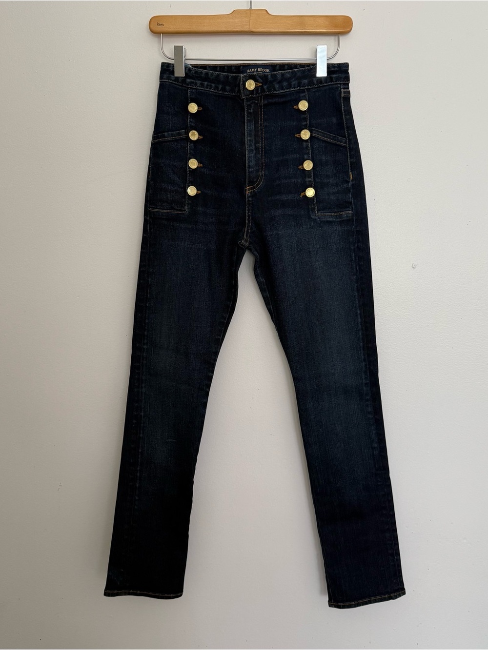 Ramy Brook Dark Blue Boyfriend Jeans with Gold Buttons
